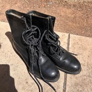 Black leather lace up combat boots